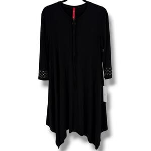 IC by Connie K Black Lagenlook Artsy Hanky Hem Dress Size Small Stud Cuff